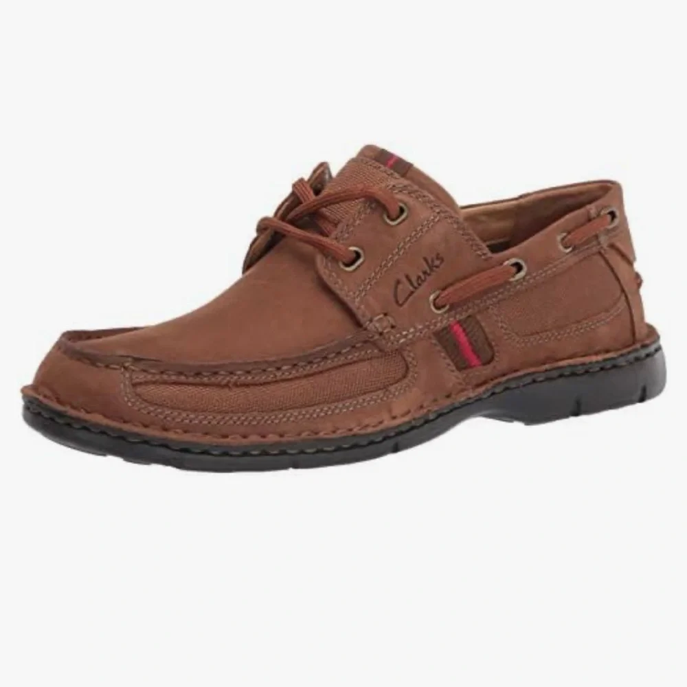 Clarks Men's Waterloo Boat Shoe Brown Leather Pull On Ortholite Footbed Size 11